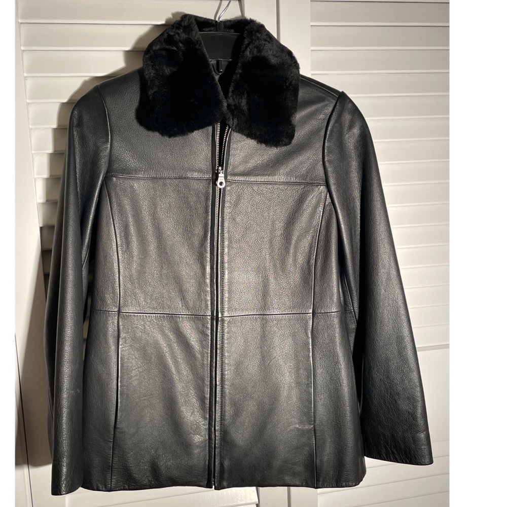 Girls black leather coat